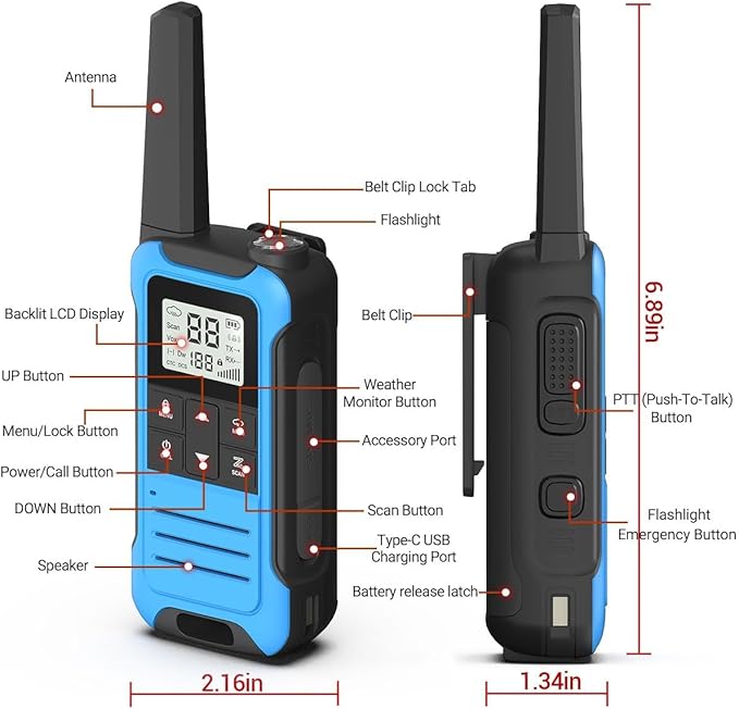 BAOFENG Walkie Talkies Long Range for Adult, 4Pack Rechargeable Walkie Talkie FRS Two Way Radio 1400mAh Li-ion Battery ，USB-C Cable， NOAA with Flashlight for Camping Family