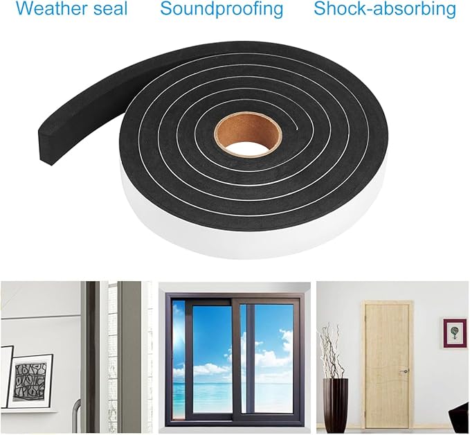 Seal Foam Tape, 2 Rolls 1 Inch W x 1/2 Inch T Weather Stripping for Door and Window,High Density Single Sided Closed Cell Door Insulation Weather Strip, 2 Rolls Total 13FT Black