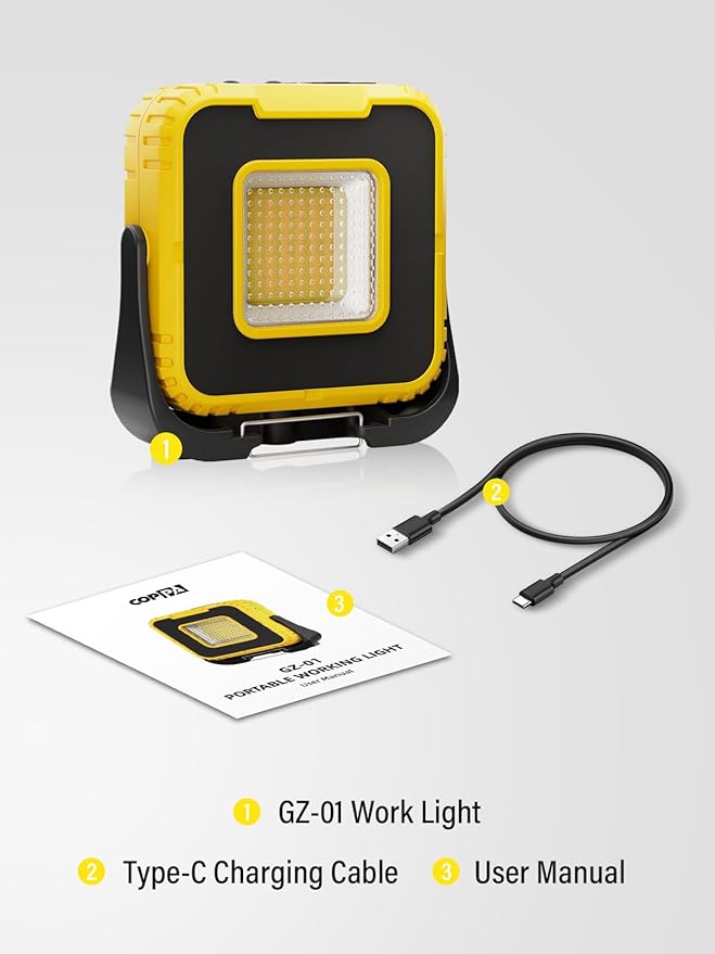COPPA Work Lights, Portable Working Light 3000mAh Rechargeable 6 Light Modes & Brightness Adjustable Cordless LED Work Lamp with Magnetic for Camping Garage Repair Hiking
