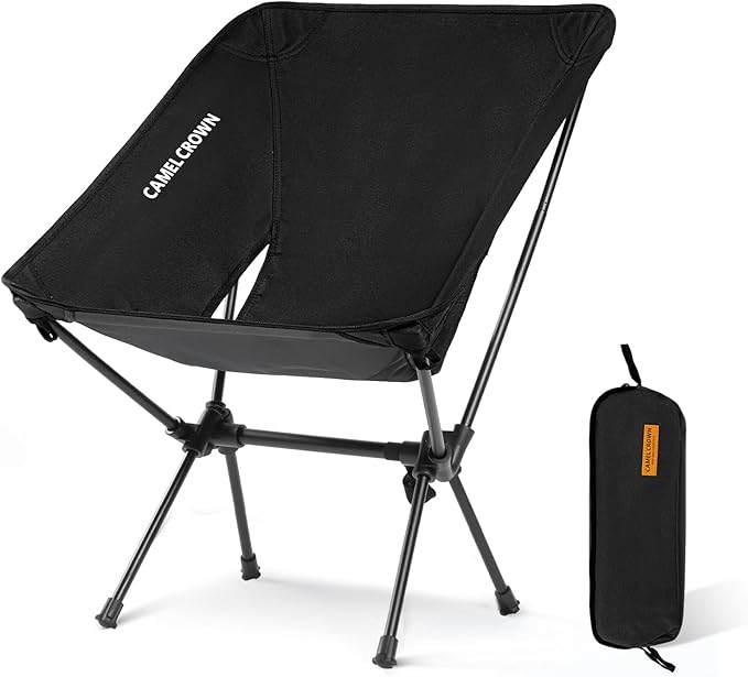 CAMEL CROWN Portable Camping Chair Folding Compact Lawn Lightweight Backpacking Chair with Carry Bag for Outdoor Hiking Beach Travel Picnic Festival Black