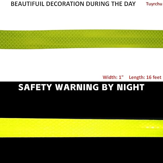 Fluorescent Yellow Reflective Tape Outdoor Waterproof 1 inch, Non Fading High Visibility Warning Industrial Marking Tape (16 feet)