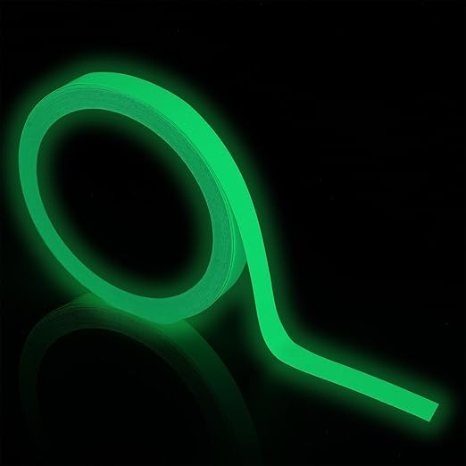 Glow in The Dark Tape, 0.5Inch x 33FT High Adhesion Waterproof Fluorescent Safety Tape, Luminescent Emergency Roll Safety Egress Markers for Stairs Bikes Outdoor Gear Walls Exit Sign Halloween DIY