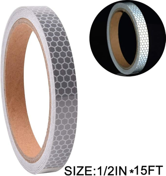 High-Intensity Reflective Tape for Vehicles Boats Clothes Helmets Mailboxes,0.5 Inch by 15 feet, Silver & White