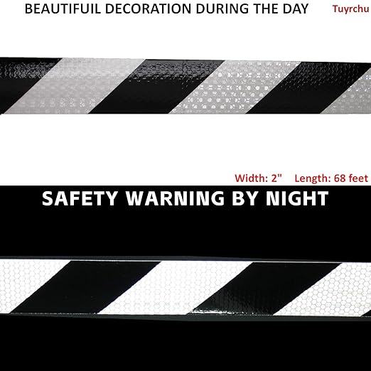 Black White Reflective Tape 2 Inch Wide, Outdoor Waterproof Night Safety Reflector Stickers for Vehicles (68 feet)
