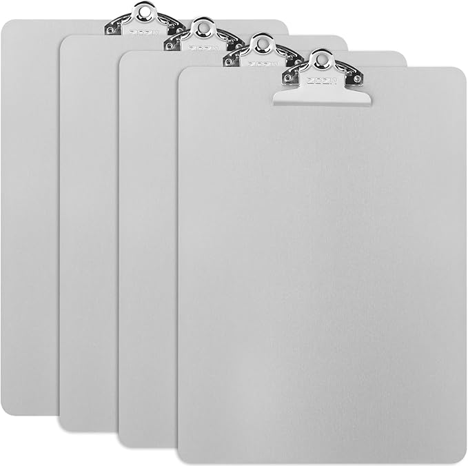 ZCZN Metal Clipboard, 4 Pack Heavy Duty Aluminum Clipboards 12 x 9 Inches, A4 Letter Sizer Document Holder with High Capacity Clip, Suitable for School, Office, Jobsite or Medical Staff, Silver