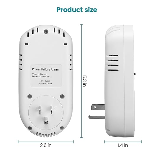 Briidea Power Failure Outage Alarm for Freezer, with LED Indicator Lights and 80-120dB Adjustable Alarm, Perfect for Monitoring Refrigerators, Freezers, and Sewage