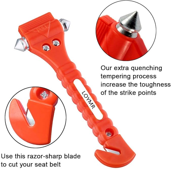 Car Safety Hammer (2 Pack) - 2-in-1 Emergency Escape Tool with Window Breaker & Seat Belt Cutter for Vehicles, Home & Office