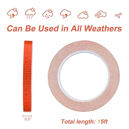 Reflective Safety Tape,1/2 Inch×15 Feet Red Reflective Strips,high Viscosity Waterproof Reflective Tape for Bikes Cars Ships Motorcycles Raincoat.