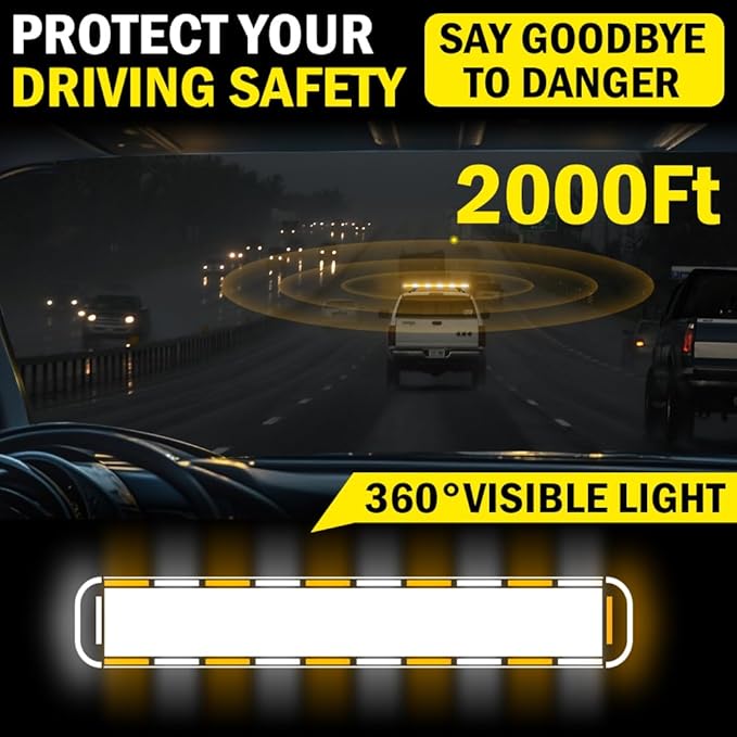 ASPL 46 inch 220 LED Rooftop Low Profile Strobe Light Bar Emergency Warning Beacon Car Hazard Flashing Construction Roof Lights Bars for Trucks Tow Automotive Construction Vehicle (Amber/White