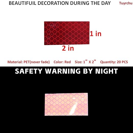 Non Fading Red Reflective Stickers 1 inch X 2 inch, Outdoor Waterproof High Visibility Warning Safety Adhesive Reflector Tape (20 Pcs)
