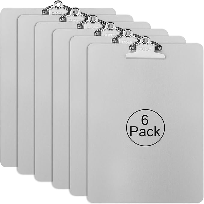 ZCZN Metal Clipboard, 6 Pack Heavy Duty Aluminum Clipboards 12 x 9 Inches, A4 Letter Sizer Document Holder with High Capacity Clip, Suitable for School, Office, Jobsite or Medical Staff, Silver