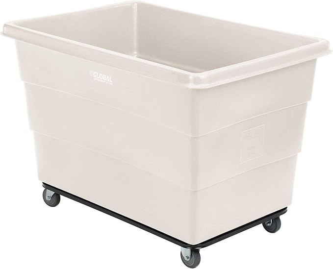 Global Industrial 20 Bushel Plastic Bulk Box Truck, Steel Chassis Base, 1200 lbs. Capacity, 4" Non-Maring Rubber Casters, White, 50-2/5"L x 34-3/5"W x 35-3/5"H