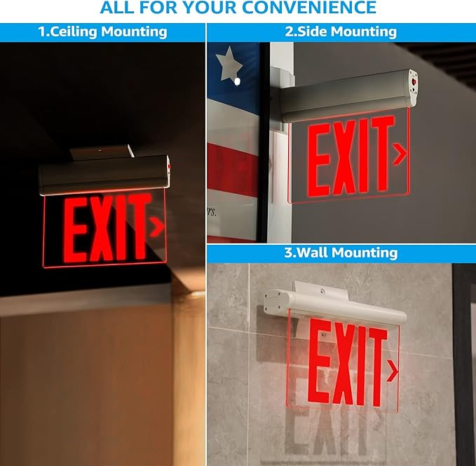 LEONLITE Red Emergency Exit Sign, UL 924, LED Edge Lit Exit Sign, Hardwired Exit Lights with Battery Backup, Double Sided, Rotating Acrylic Clear Panel, Top/Side/Wall Mount, AC 120/277V, Pack of 2