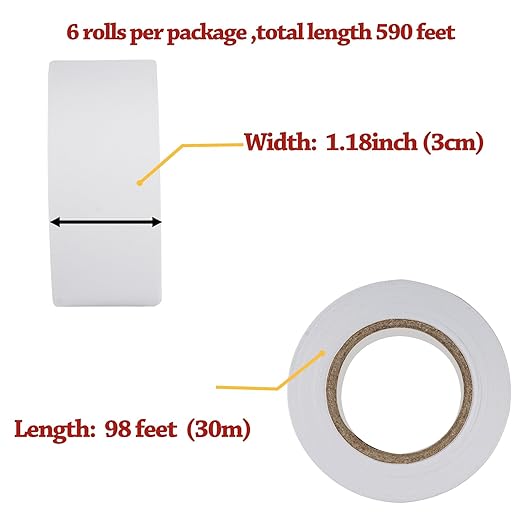 GEYYANG White Flagging Tape 6 Pack,3.35 Mil Thick, 3/16" x 98ft, Non-Adhesive Plastic Ribbon-Use As Trees Marking Tape, Boundary Marking Tape, Surveyors Tape