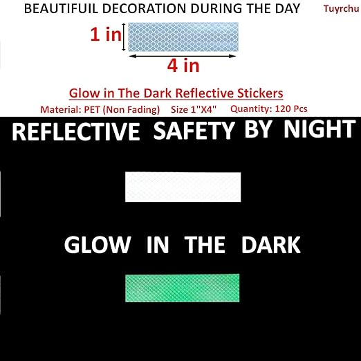 Glow in The Dark Reflective Stickers 1 inch X 4 inch for Car, High Visibility Warning Safety Reflective Strips (120 Pcs)