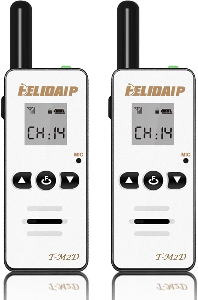 M2D Mini Walkie Talkies for Adults,Small Portable Two Way Radios,Rechargeable 128 Channels Mini 2 Way Radio for Restaurant,Supermarket,Hospital,Hiking,Skiing,Outdoor Sport,Tourism,White 2 Pack