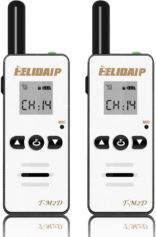 M2D Mini Walkie Talkies for Adults,Small Portable Two Way Radios,Rechargeable 128 Channels Mini 2 Way Radio for Restaurant,Supermarket,Hospital,Hiking,Skiing,Outdoor Sport,Tourism,White 2 Pack