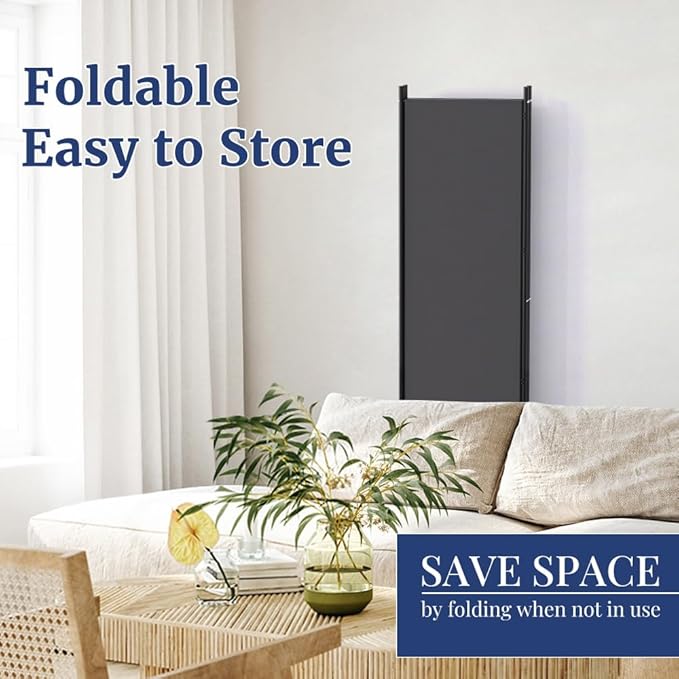 Kokorona 4 Panel Room Divider, 6FT Tall Rolling Privacy Screen with Lockable Wheels, Folding Wall Dividers Portable Room Divider for Room Separation, Included - Cover Strips, Grey, 88''W x 70''H