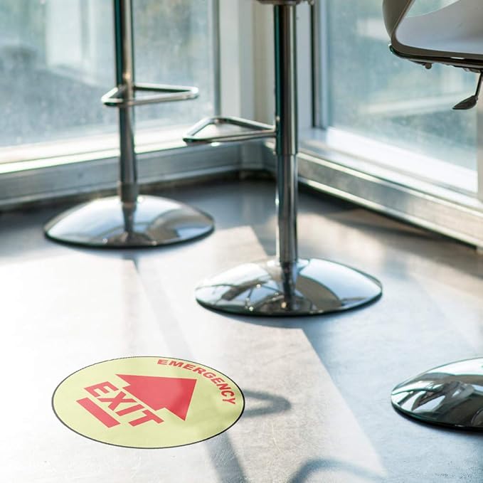 Emergency Exit Floor Decals Red Anti-Slip Round Shape B Lifestyle Industrial Signs Stickers 24Inches Longer Side