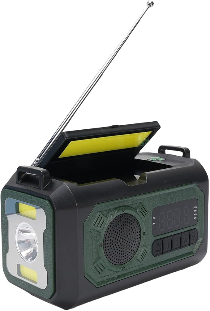 12000mAh Emergency Radio Hand Crank Solar Powered Portable AM FM WB Weather Radio with SOS Alarm Flashlight Compass for Outdoor Camping Survival