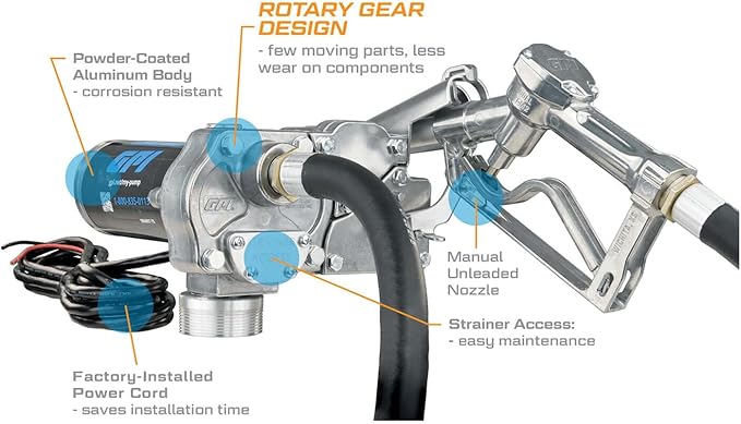 GPI - M-150 Series Fuel Transfer Pump, Manual Shut-Off Unleaded Nozzle, 15 GPM, 12 Volt (110000-107)
