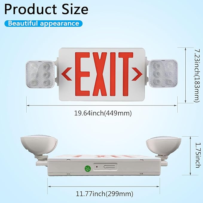 LED Exit Sign with Emergency Lights, Red LED Two Adjustable Head Emergency Exit Light with Backup Battery, AC 120V/277V, ABS Fire Resistant, UL Listed (12Pack)