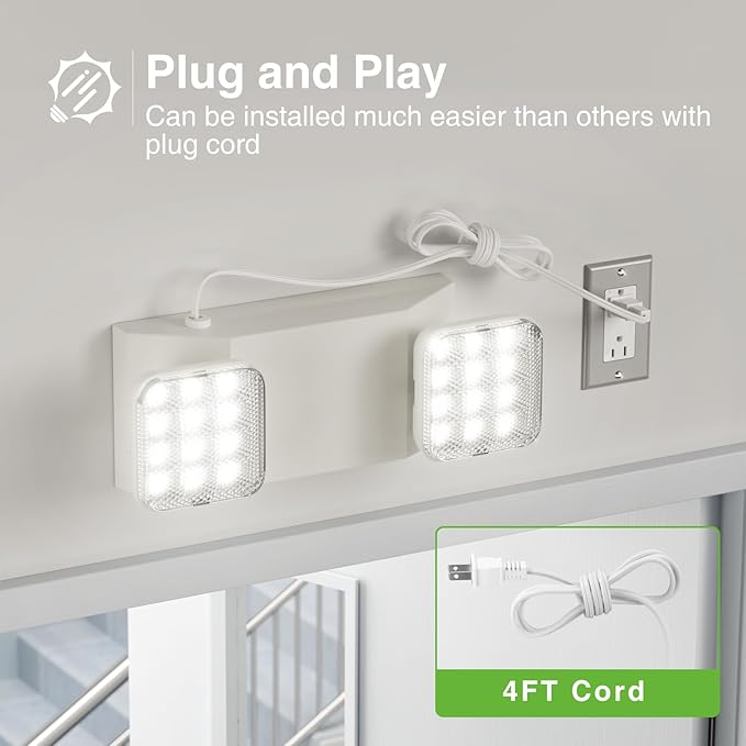 FREELICHT 12 Pack Emergency Lights with Battery Backup, AC 120V, Two Head Adjustable, LED Emergency Square Lighting Fixture for Business Commercial Use with 4FT Plug in Cord, UL Listed