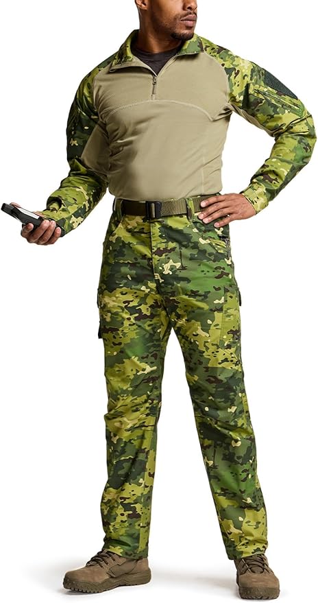 CQR Men's Combat Shirt Tactical 1/4 Zip Long Sleeve Military BDU Shirts Camo EDC Top with Pockets