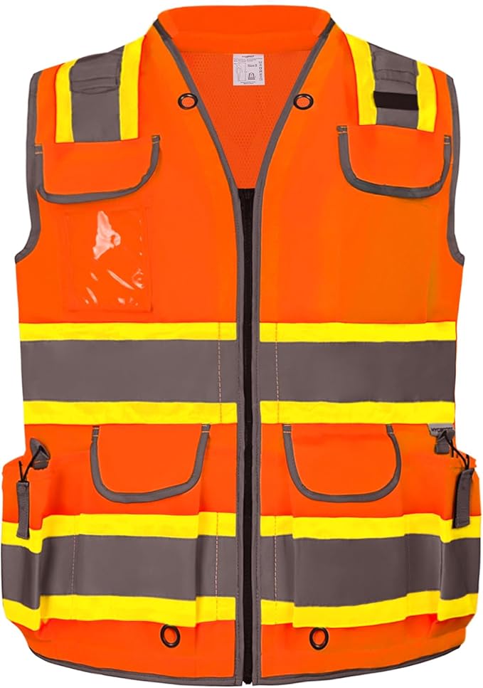 HYCOPROT Reflective Safety Vest Class 2 High Visibility Heavy Duty Construction Vest with Padded Neck,Meet ANSI/ISEA Standard