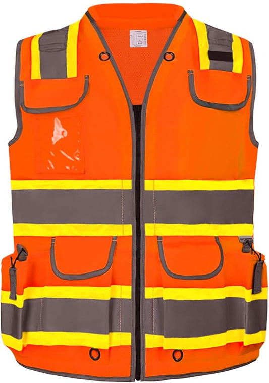 HYCOPROT Reflective Safety Vest Class 2 High Visibility Heavy Duty Construction Vest with Padded Neck,Meet ANSI/ISEA Standard