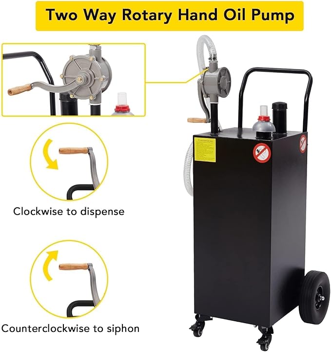 40 Gallon Fuel Caddy with Wheels - Heavy Duty Steel Gas Can with Hand Pump - Portable Fuel Transfer Tank for Gasoline, Diesel, Kerosene - Wide Mouth Design for Construction, Farm, ATV, Generator