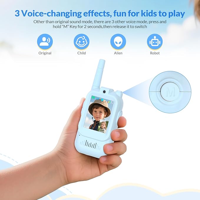 Mafiti Toys for 3 4 5 6 7 8 Year Old Boys Girls Mini Video Walkie Talkies for Kids 2 Pack Rechargeable 1000 Feet Range Birthday Indoor Outdoor (Blue+Blue)