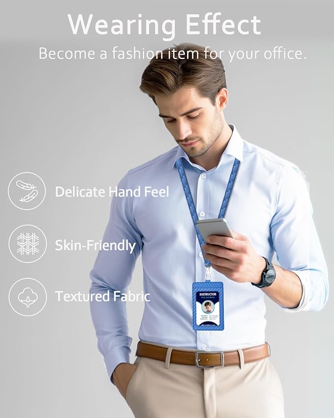 Carbon Fiber Work ID Card Holder with Lanyard is a Stylish and Durable Card Holder with Dual Card Capacity, Clear Display Window and Privacy Back Pocket (Blue)