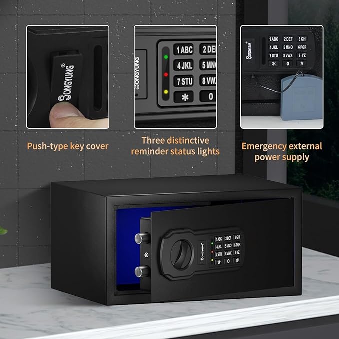 Fire Resistant Safe Box with Fireproof Waterproof Bag and Sensor Light,0.55 Cubic Feet Money Safe with Emergency External Power Supply,Electronic Digital Security Safe