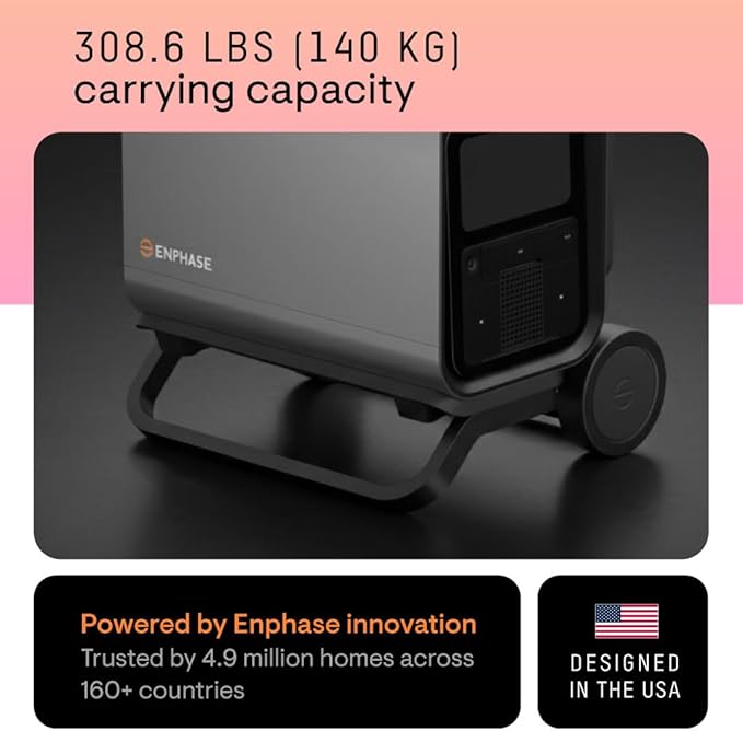 Enphase IQ Cart – Foldable Cart Designed to Securely Transport IQ PowerPack 1500, Sturdy Latches and Wheel Brakes, Extendable Handle, Easy to Carry and Store, 5-Year Limited Warranty