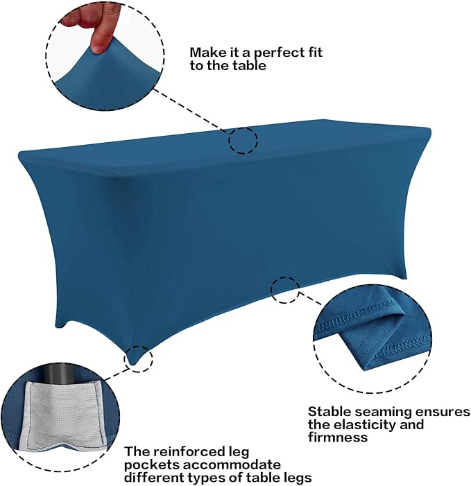 IVAPUPU 2 Pack 6FT Table Cloth for Rectangular Fitted Events Stretch Jean Color Table Covers Washable Cover Spandex Tablecloth Protector for Party, Wedding, Cocktail, Banquet, Festival