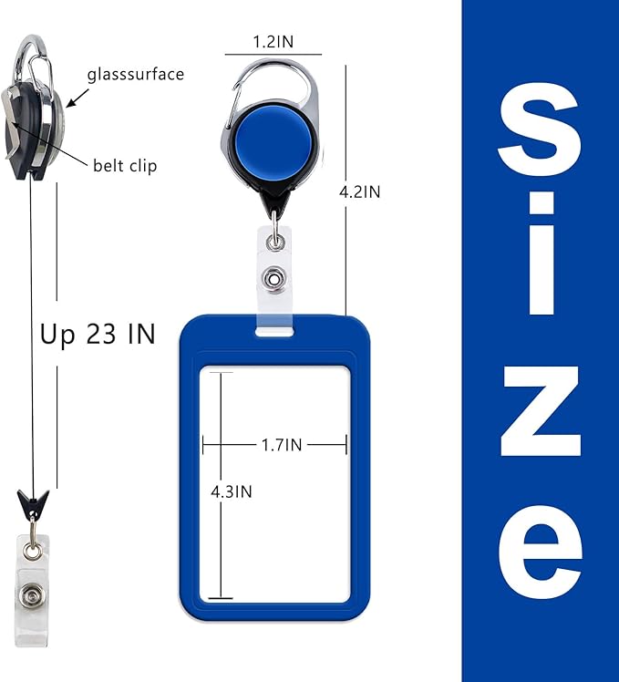 Blue Retractable Badge Holder with Carabiner Clip, Durable Blue ID Card Holder for Work, Events, Conferences, Simple Card Sleeve for Men, Teacher, Women