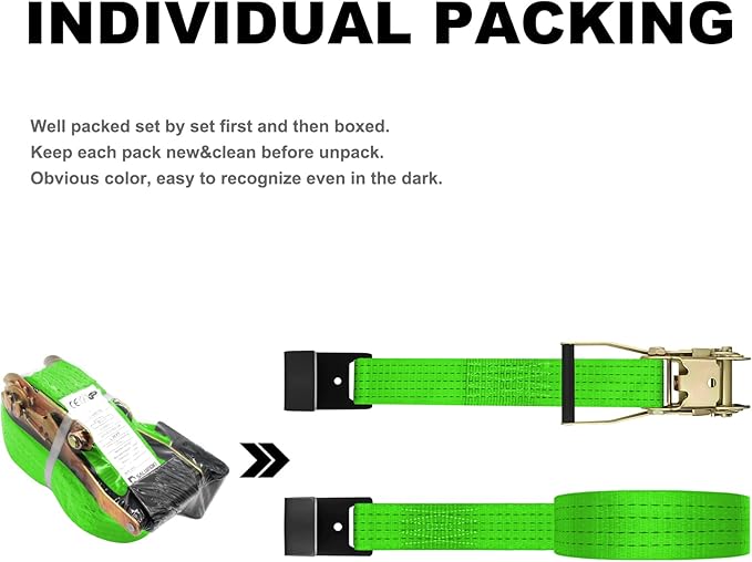 4Pack 2in 30ft Ratchet Strap Flat Hook Green Heavy Duty Flatbed Straps for Trailer Tie Down Straps Box Truck Accessories Cargo Loading 10000lbs Breaking Load