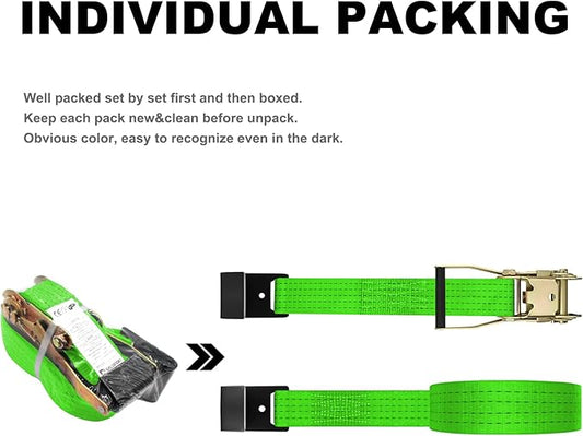 4Pack 2in 30ft Ratchet Strap Flat Hook Green Heavy Duty Flatbed Straps for Trailer Tie Down Straps Box Truck Accessories Cargo Loading 10000lbs Breaking Load