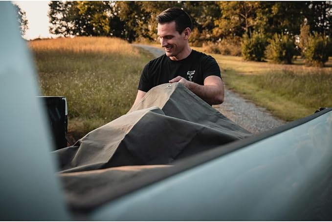 WHITEDUCK 8'x16' Canvas Tarp 18 oz/37 Mil Heavy Duty Waterproof UV Resistant, Rustproof Grommets, Industrial & Commercial Use Cloth Tarp (Finished Size: 7'6"x15'6", Grey)