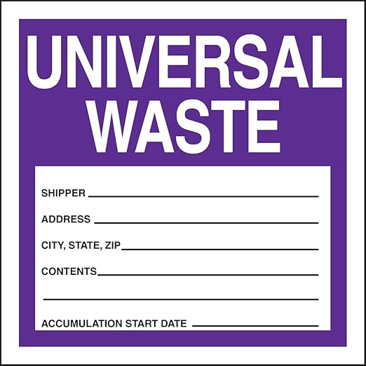 Accuform MHZW17EVC Adhesive-Poly Vinyl Hazardous Waste Label, Legend "UNIVERSAL WASTE - SHIPPER - ADDRESS - CITY,STATE,ZIP - CONTENTS - ACCUMULATION START DATE - ", 4" Length x 4" Width x 2.6 Mil