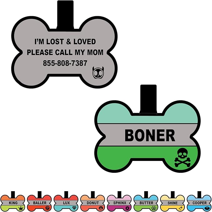 Silent Dog Tag Personalized with 5 Lines of Custom Deep Engraved Durable Soundless Silicone Pet ID Name Tag Bone Design Green