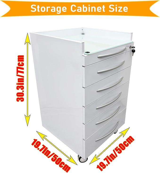 Dental Assistant's Mobile Cabinet 5 Drawer Office File Storage Cart Mobile Utility Storage Cart Stainless Steel Moving Side Cabinet with 2 Pallets Lock Wheels for Dental Medical Office
