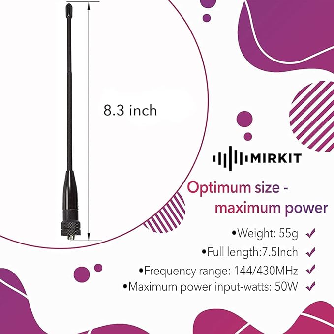 Dual Band Antenna Upgraded MP-701 SMA Female Antenna for Baofeng Accessories, VHF/uhf (144/430mhz) 50Watt, 8.3 inch Whip Antenna - Flexible Antena Handheld for UV82 UV5R BF-F8HP UV-5RA UV-5RE UV-5R