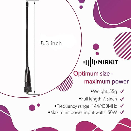 Dual Band Antenna Upgraded MP-701 SMA Female Antenna for Baofeng Accessories, VHF/uhf (144/430mhz) 50Watt, 8.3 inch Whip Antenna - Flexible Antena Handheld for UV82 UV5R BF-F8HP UV-5RA UV-5RE UV-5R
