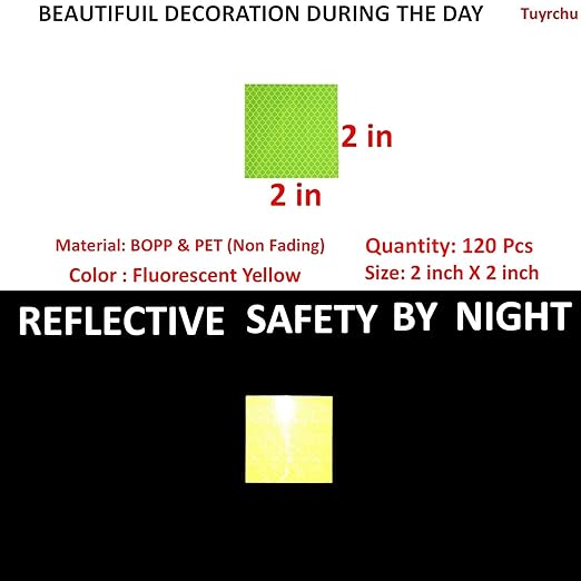 Fluorescent Reflective Stickers 2 inch X 2 inch, Outdoor Waterproof High Visibility Warning Safety Adhesive Reflector (120 Pcs)