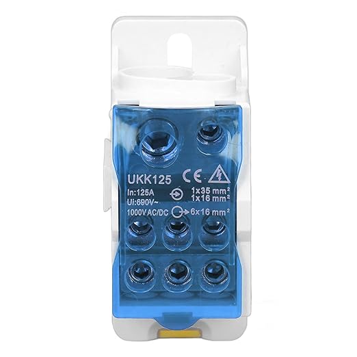 DIN Rail Distribution Box,690V 125A Positions Screw Terminal Block Junction Box Breaker Box Circuit Breaker Distribution Box for Various Power Distribution Needs (Blue, 125A)