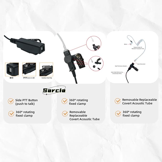 2 Wire Covert Acoustic Tube Surveillance Kit Headset Earpiece for Motorola XTS2500 XTS5000 XTS1500 XTS3000 HT1000 HT2000 MTS2000 Two Way Radio Walkie Talkie,4Pack