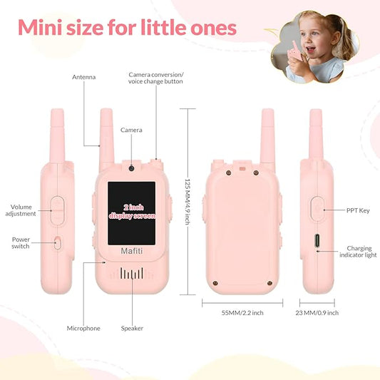 Mafiti Toys for 3 4 5 6 7 8 Year Old Boys Girls Mini Video Walkie Talkies for Kids 2 Pack Rechargeable 1000 Feet Range Birthday Indoor Outdoor (Pink+Pink)