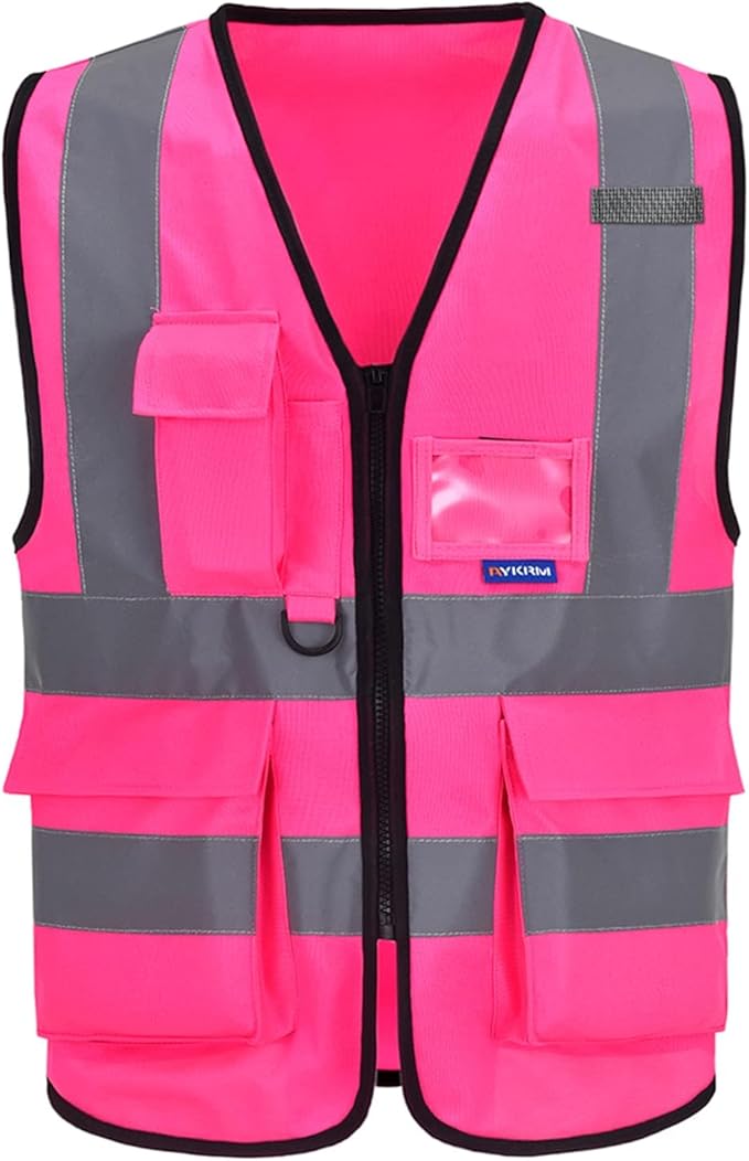 A-SAFETY Pink High Visibility Safety Vest with Reflective Strips, Multiple Colors Available,X-Large